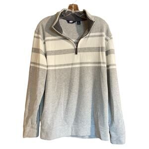 Land’s End Men’s Bedford Rib 1/4 Zip Sweater Striped Gray Ivory Large